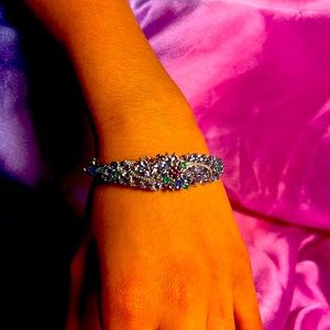 Unheated Marquise Tanzanite Emerald Rhodolite Garnet 925 Sterling Silver Bangle